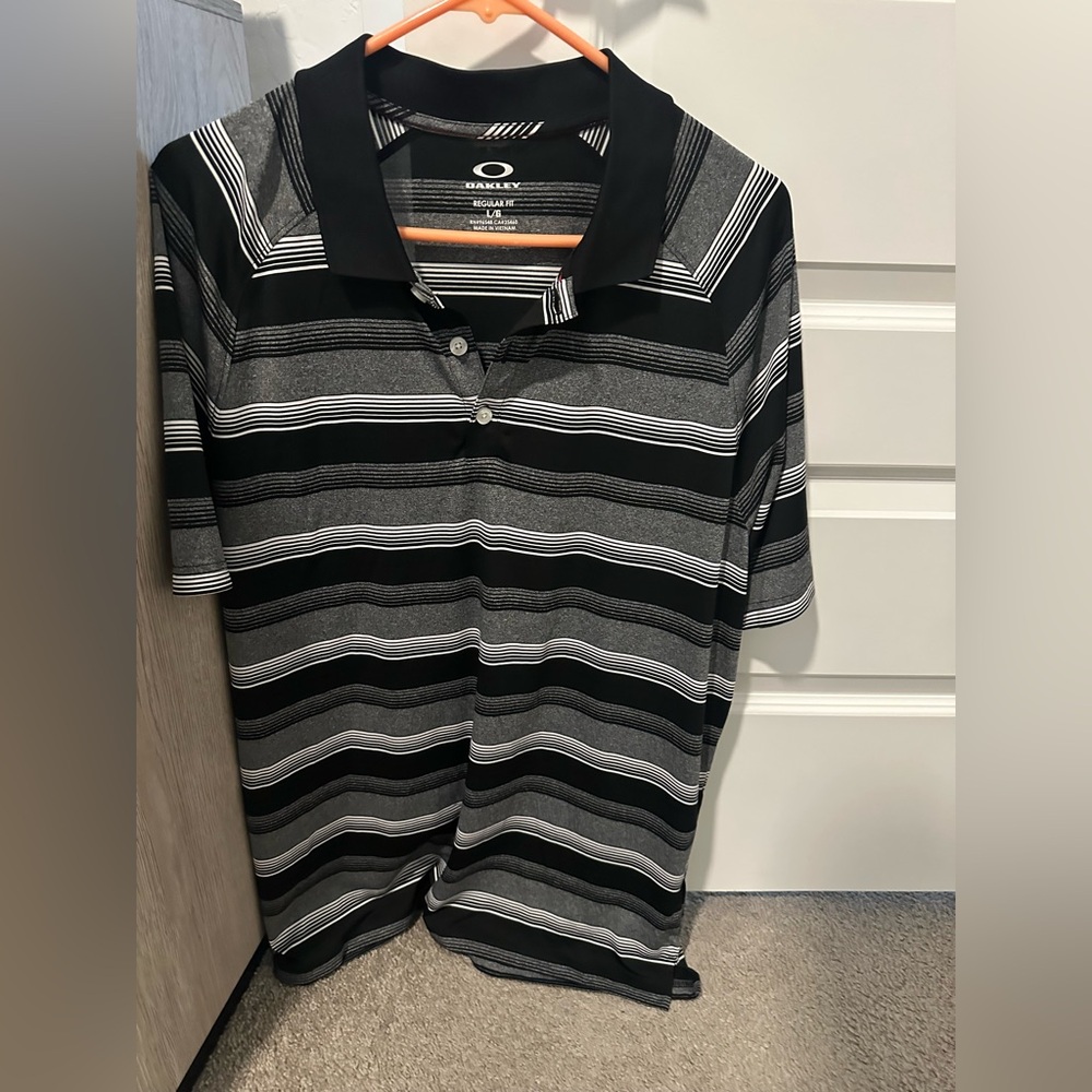 Oakley Men's Polo with Black and Gray Stripes